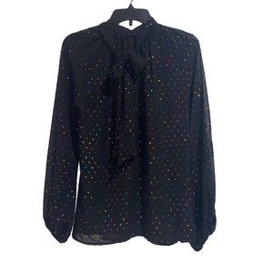 Trina Turk Cocktail Soiree Greyhound Tie-Neck Blouse Size Small Black Multicolor